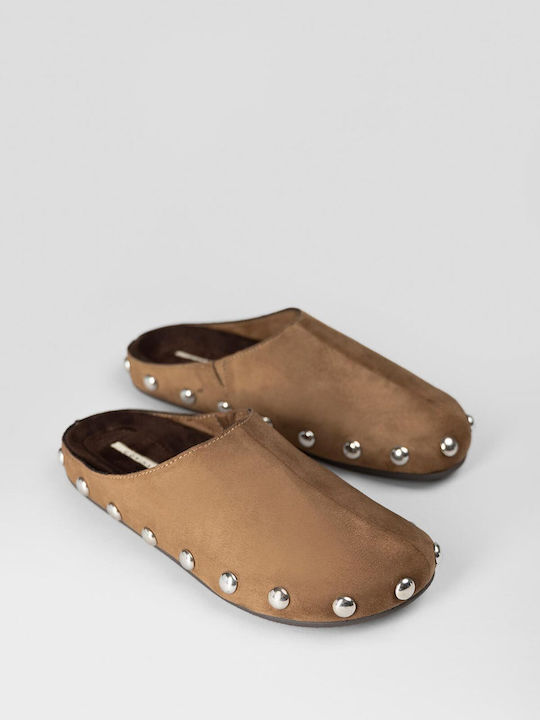 Flat Wildleder Damen Pantoletten in Braun Farbe