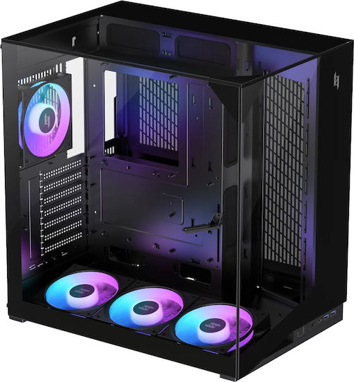 GameMax NEX C56 VC WH Gaming Midi-Turm Computergehäuse mit Seitenfenster Schwarz