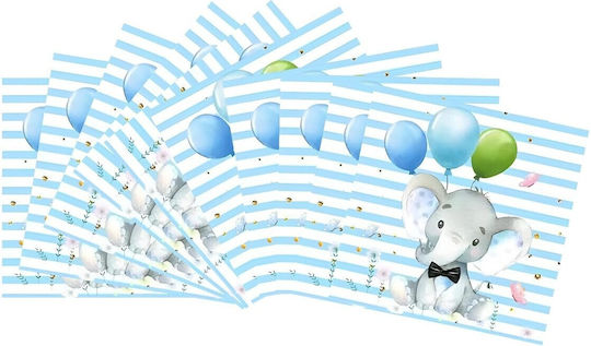 Set 20 Servetele Pentru Petreceri Flippy Cu Imprimeu Elefant 16.5 X 16.5 Cm Albastre