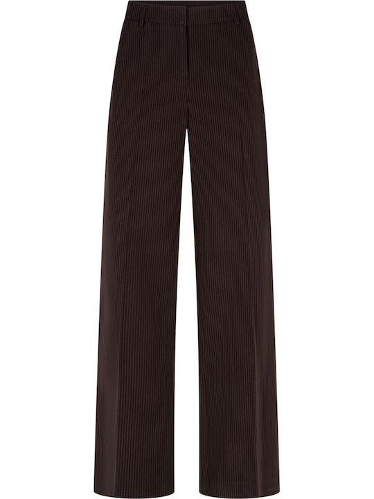Damen Hochbund Stoff Hose Gestreift Espresso