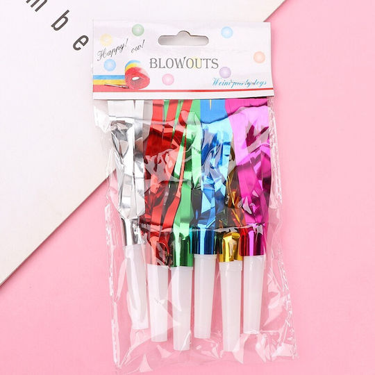 Set 6 Fluierături de petrecere cu ciucuri Flippy Plastic Multicolor