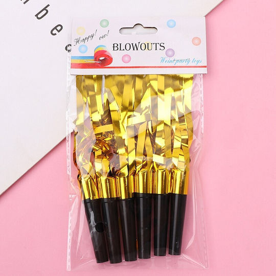 Set 6 Fluierături pentru petrecere cu ciucuri Flippy Plastic Auriu