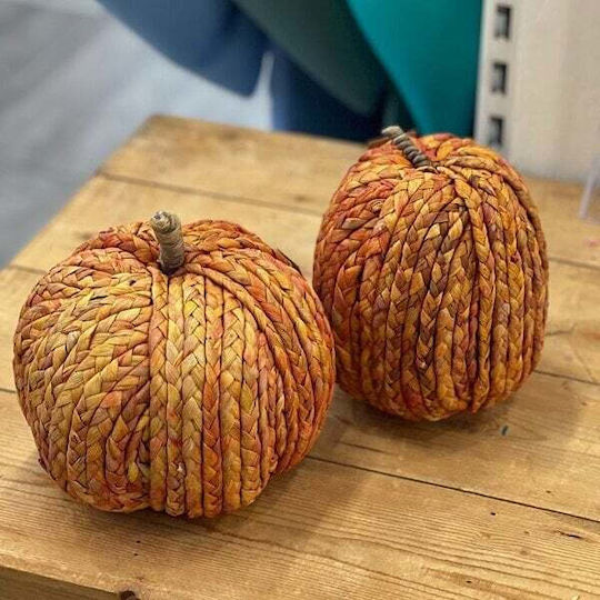 Koopman Tischdekoration Kürbis Geflochten Rattan 20x20cm 2 Verschiedene Designs Orange