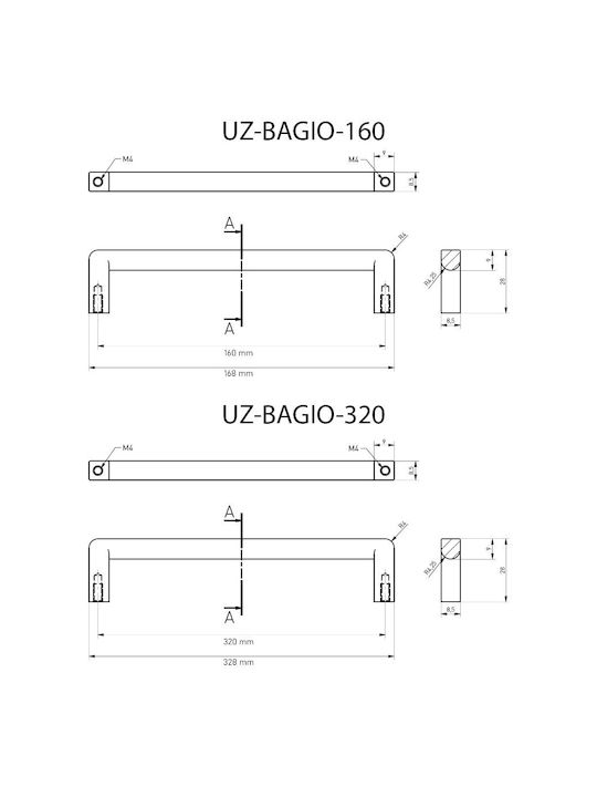 Gtv Bagio Möbelgriff aus Zamak & Metallisch Gebürsteter Stahl Φ8.5mm Lochabstände 320mm UZ-BAGIO-320-06