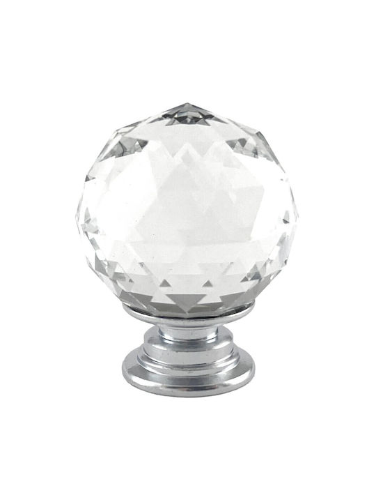 Gtv Furniture Knob Made of Crystal & Metal & Zamak Chrome Diameter 30mm ID-GZ-CRPJ30-01