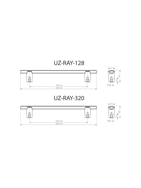 Gtv Ray Möbelgriff aus Zamak Graphit 14mm Lochabstände 320mm UZ-RAY-320-25