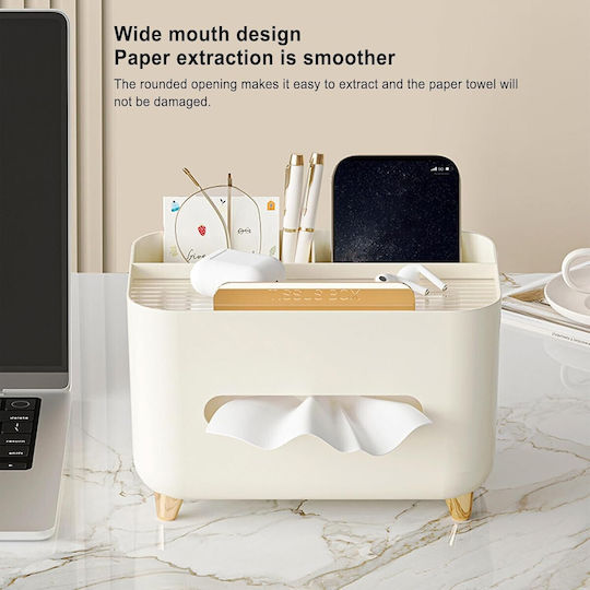 Napkin Holder Flippy Multifunctional Box Minimalist Design Abs Personal Items Holder Office 21x15x13 Cm Cream