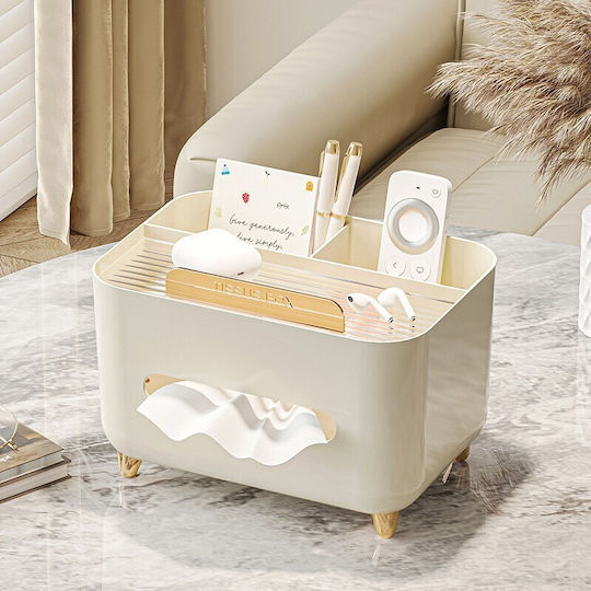 Napkin Holder Flippy Multifunctional Box Minimalist Design Abs Personal Items Holder Office 21x15x13 Cm Cream