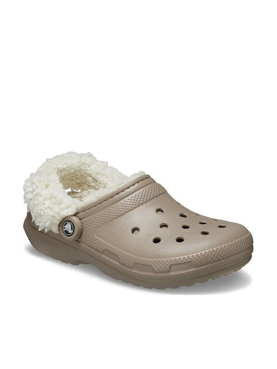 Crocs Classic Fleece Lined Γυναικεία Σαμπό Μπεζ Crocs Classic Fleece Lined Γυναικεία Σαμπό Μπεζ