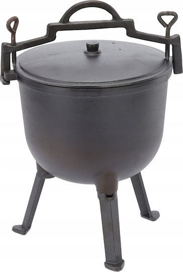 Cast Iron Hunting Pot Lid Legs Outdoor Cooking 8 Liters 32x47 Cm Black