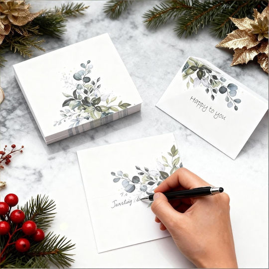 Set 50 Carduri de Masă Tip Cort Evenimente 9 X 10 Cm Pliate 9 X 5 Cm Elegant Model Botanic Frunze Verzi Carton Preasamblat Prepliat Nunți Botezuri Aniversări Sărbători Mărturii