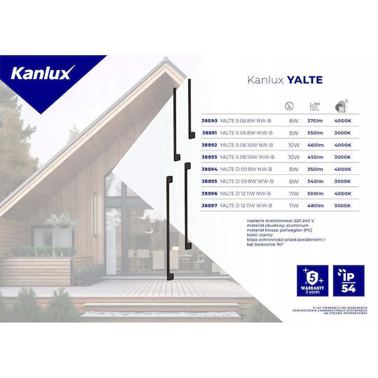 Kanlux Wall-Mounted Linear LED Light IP54 8W With Natural White Light 9x9x8cm Kanlux Wall-Mounted Linear LED Light IP54 8W With Natural White Light 9x9x8cm