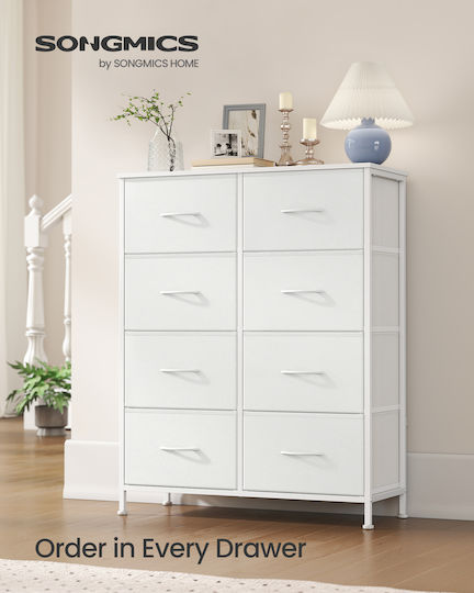 Chest of Drawers from Wood & Metal with 8 Drawers White with Fabric Lining 76.7x30x96.2cm
