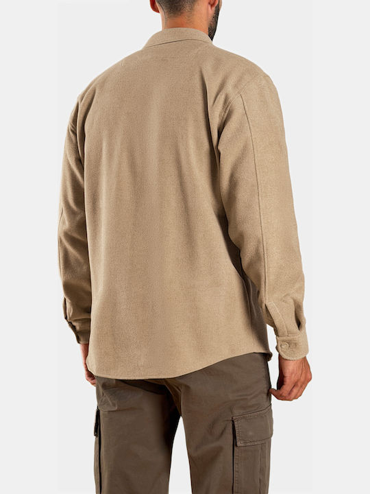 Langärmeliges Flanell Overshirt in Normale Passform Grau