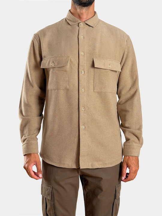 Langärmeliges Flanell Overshirt in Normale Passform Grau