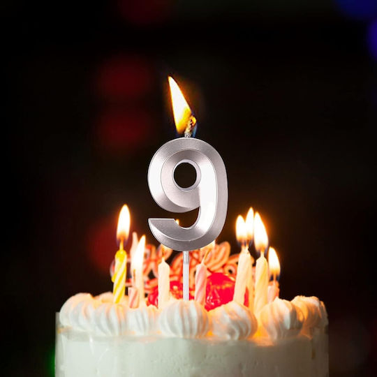 Number 9 Candle Flippy Diamond Model 5 X 3.4 Cm Silver