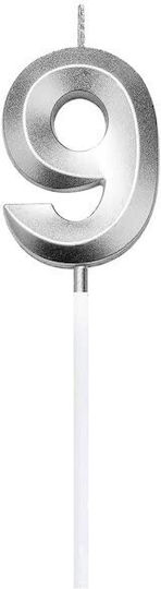 Number 9 Candle Flippy Diamond Model 5 X 3.4 Cm Silver