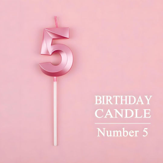 Number 5 Candle Flippy Diamond Model 5 X 3.4 Cm Pink