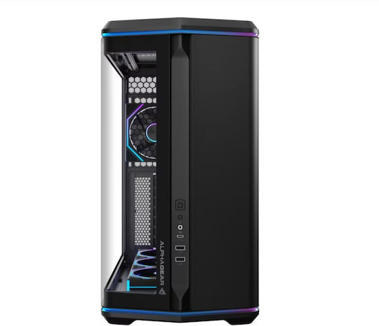 AlphaGear Nebula Gaming Midi-Turm Computergehäuse mit Seitenfenster und ARGB-Beleuchtung Schwarz