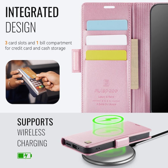 Autspace A11 Retro Wallet Pink Mobile Phone Case For Google Pixel 11 Pro XL