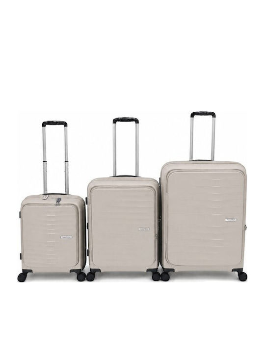 Nautica Valiză De Călătorie Medie Dură Metalică Bej Cu 4 Roți Înălțime 65 Cm