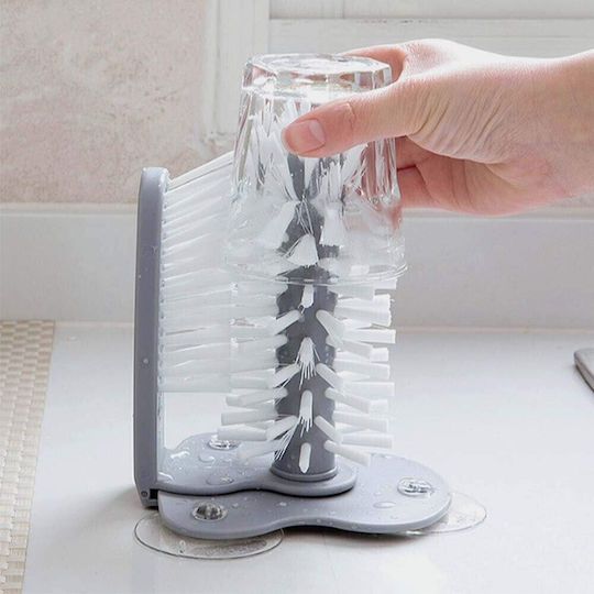 Perie de curățare pentru pahare Flippy din plastic cu ventuză 17.5 x 14 cm gri