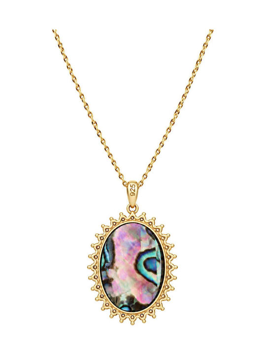 Ulysses Silver Pendant "Saint Paisios" Silver 925 14k Gold Plating Zircon Nacre Chain Gold Plated Silver 925