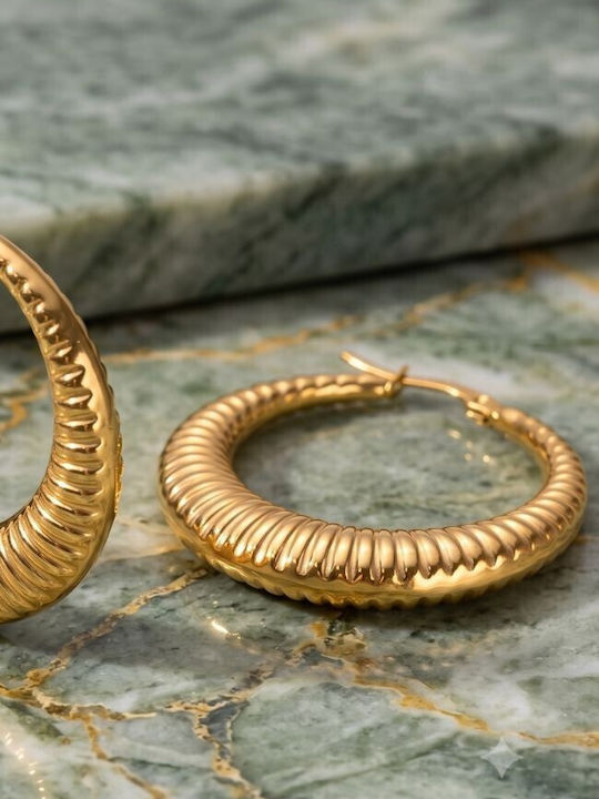 Rhea Croissant Ribbed Hoops Gold Plated Stainless Steel Hoops Golden Large Stainless Steel Hoops Stainless Steel Golden Classic