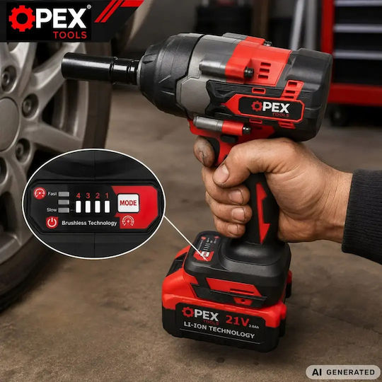 Opex Tools OPX28038 Bürstenloser Schlagschrauber Batterien 21V 2x3Ah mit Bitgröße 1/2"