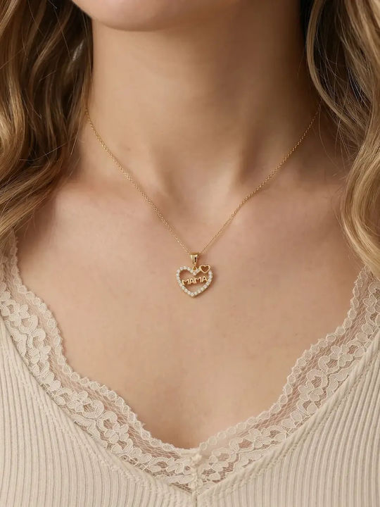 Heart Design Necklace Made of 9 K Gold with Zircon