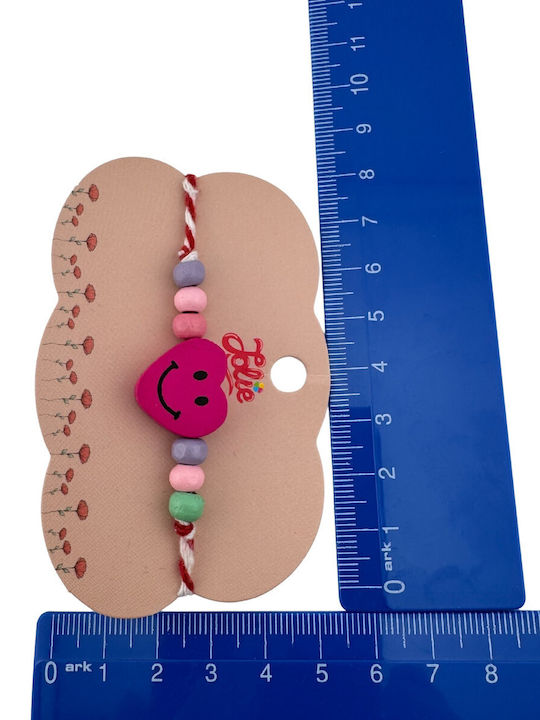 Multicolored Martisor Bracelet Children Jolie Made Wood Textile Heart Design Multicolored Martisor Bracelet Children Jolie Made Wood Textile Heart Design