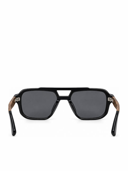 Unisex Sunglasses Black & Natural Wood
