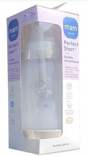 Mam Biberon Plastic Start Anti-Colici cu Tetină din Silicon pentru 2+ Luni Bej 260ml