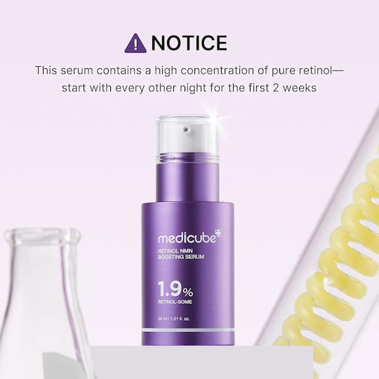 Medicube Retinol NMN Boosting Успокояващ и Противостареещ Серум за Лице с Ретинол и Пептиди за Блясък и Стягане на Кожата 30ml