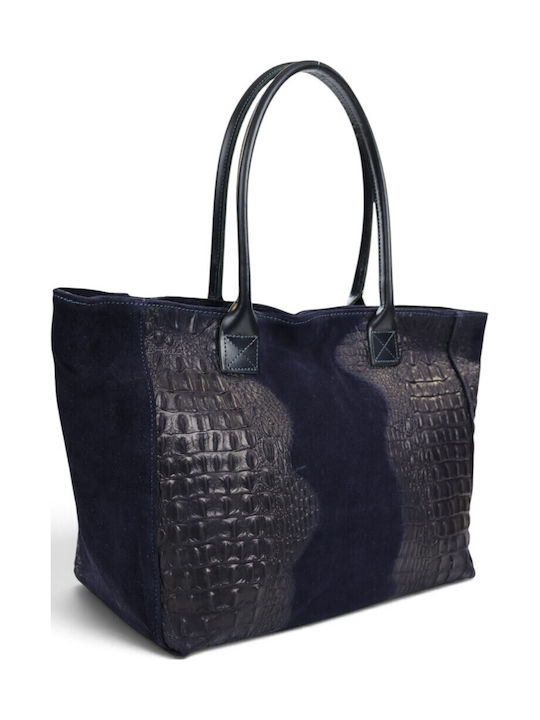 Leather Women's Shopper Bag Suede Navy Blue