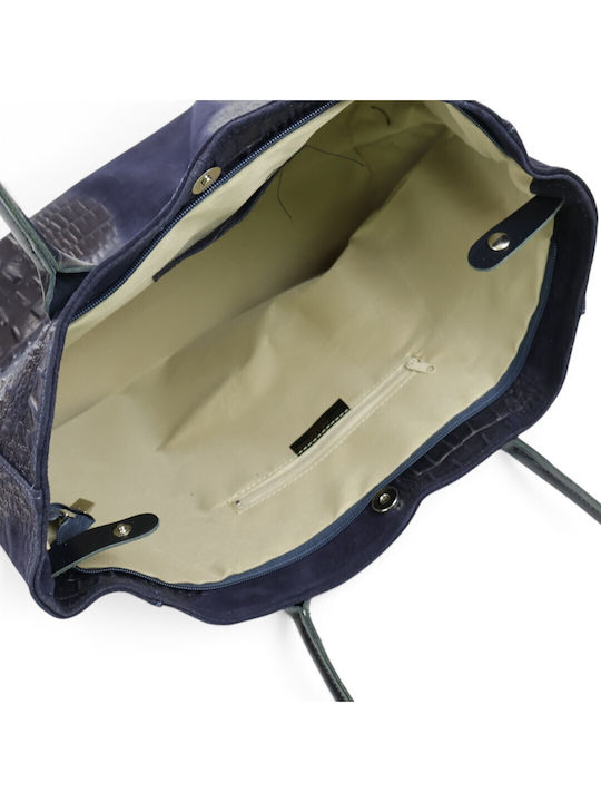 Leather Women's Shopper Bag Suede Navy Blue
