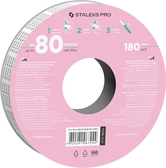 Staleks White Nail File Refill Roll Staleks Pro Expert Tampon Drepti Spumă 1buc 45362