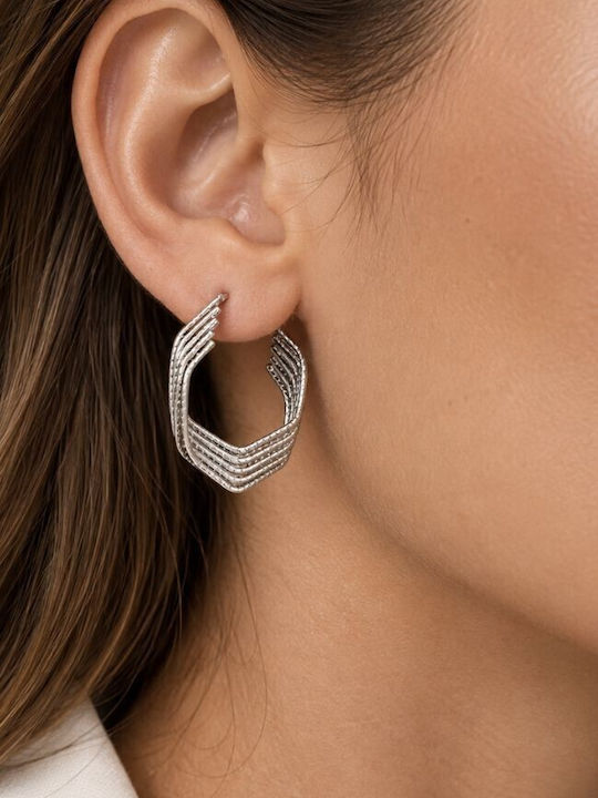 Astra Geometric Creoles Wavy Steel Silver Earrings