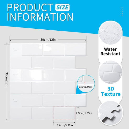 Panouri de Perete 3D Autoadezive / cu Adeziv Albe 30x30 cm 10 buc Panouri de Perete 3D Autoadezive / cu Adeziv Albe 30x30 cm 10 buc
