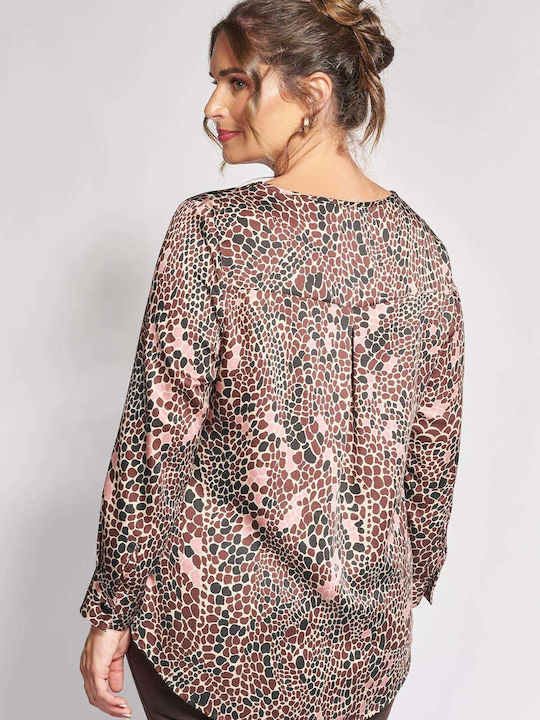 Bluza Damă Satin Mânecă Lungă Animal Print Maro