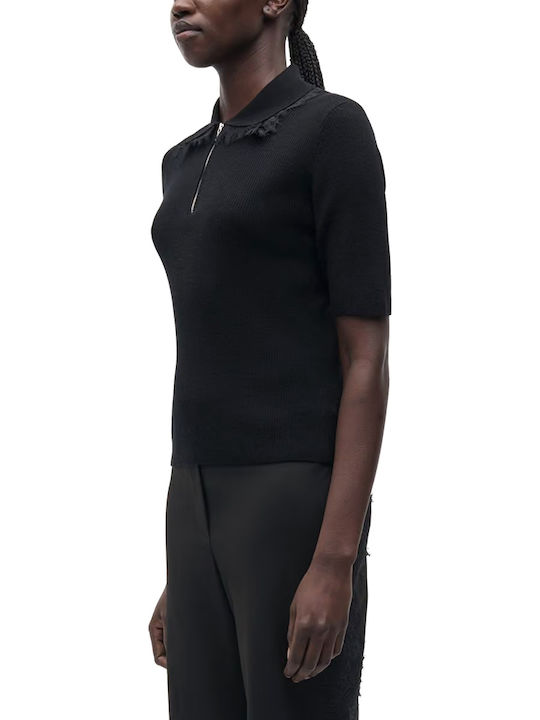 Women's Polo Blouse Short Sleeve Black