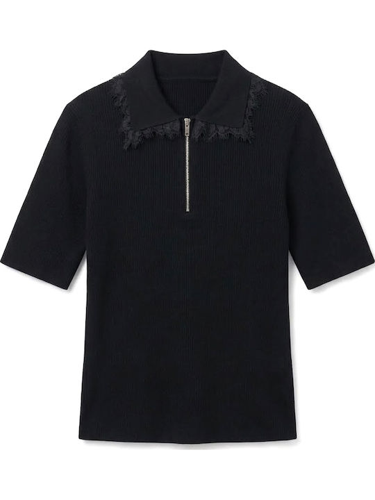 Women's Polo Blouse Short Sleeve Black