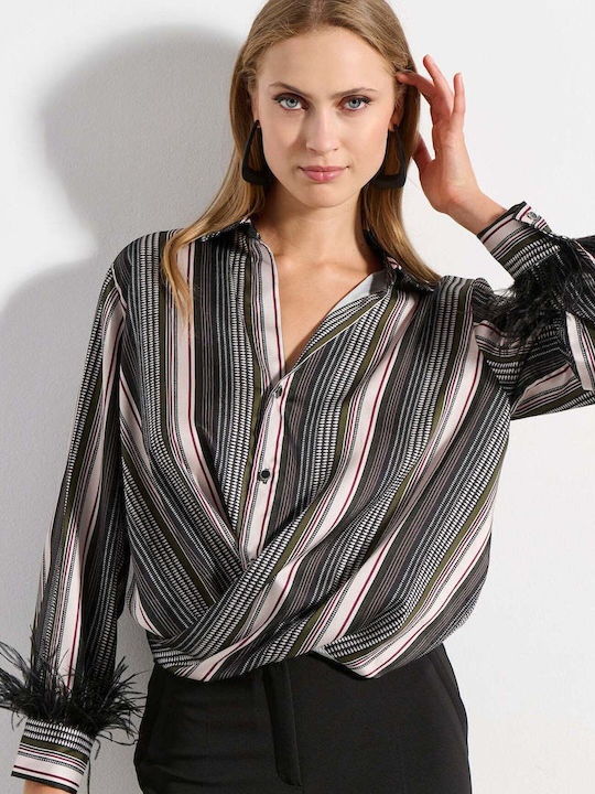Damen Bluse Gestreift Schwarze