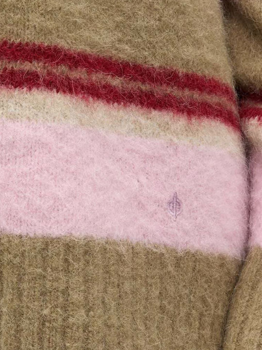 Women's Woolen Striped Red-Beige-Pink Sweater