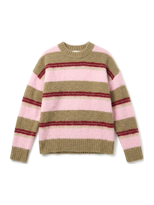 Women's Woolen Striped Red-Beige-Pink Sweater