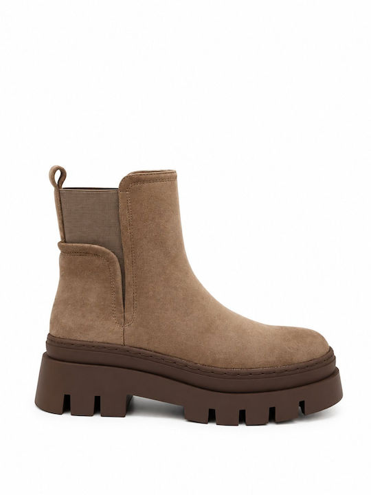Ghete Chelsea de catifea pentru femei Kaki