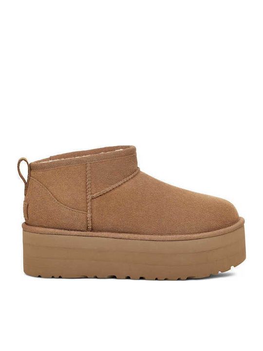 Classic Ultra Mini Platform Suede Women's Ankle Boots Brown
