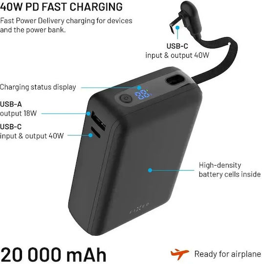 Fixed Zen 20 Loop Външна батерия 20000mAh 40W с USB-A порт и USB-C порт Power Delivery Черен