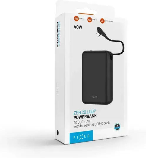 Fixed Zen 20 Loop Външна батерия 20000mAh 40W с USB-A порт и USB-C порт Power Delivery Черен
