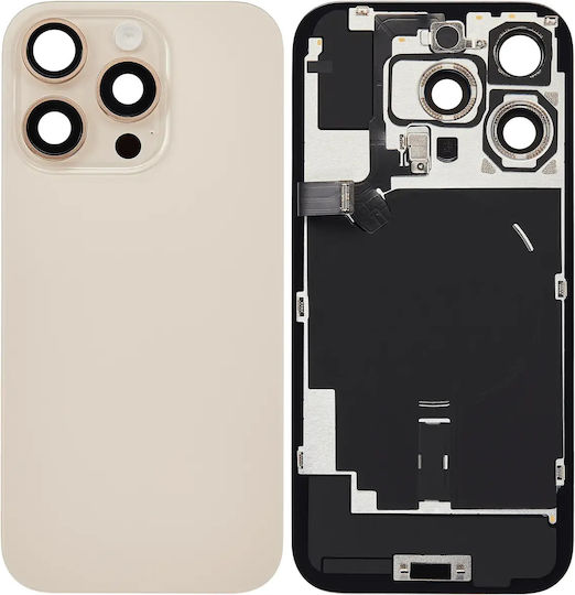 Задно Стъкло С Магнит Magsafe И Nfc И Фенер Гъвкав Кабел За Iphone 16 Pro Без Лого Следпазарен Пустинен Титаний